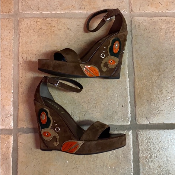 Prada Suede Wedge Sandals - Picture 7 of 9